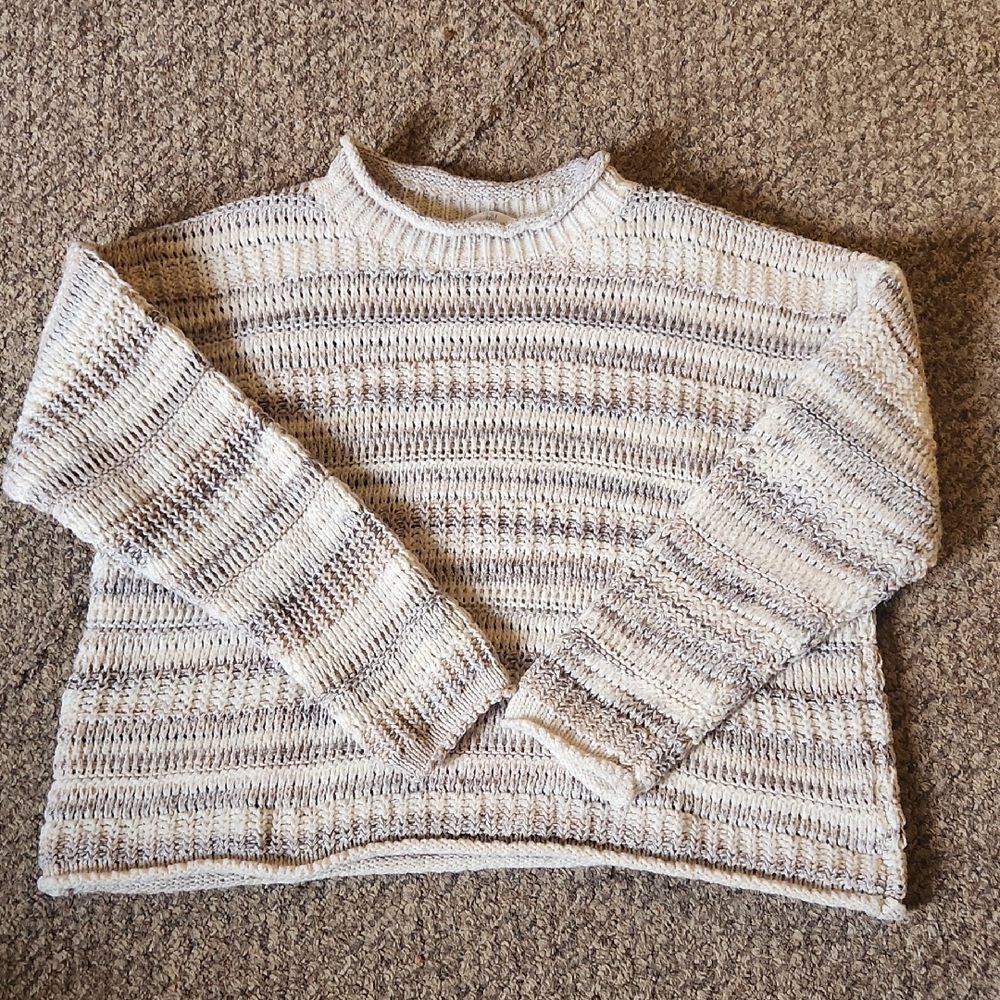Time And Tru Neutral Tan Striped Knit Sweater Size 22